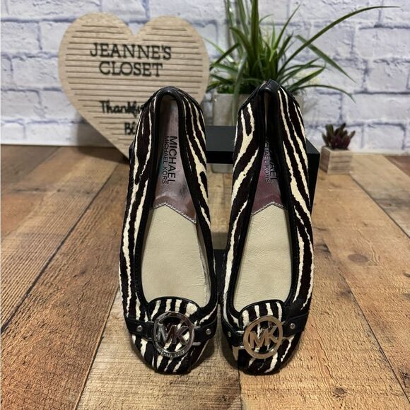 Michael Kors Women's Fulton Printed Hair-calf Moccasin Flats Black/White - Picture 2 of 13